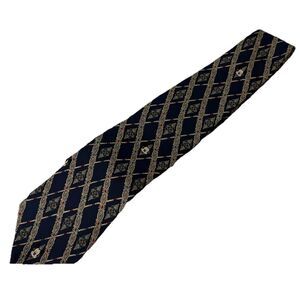 Vintage Mickey Inc Navy Blue Gold Silk Diamond Embroidered Mickey Mouse Necktie